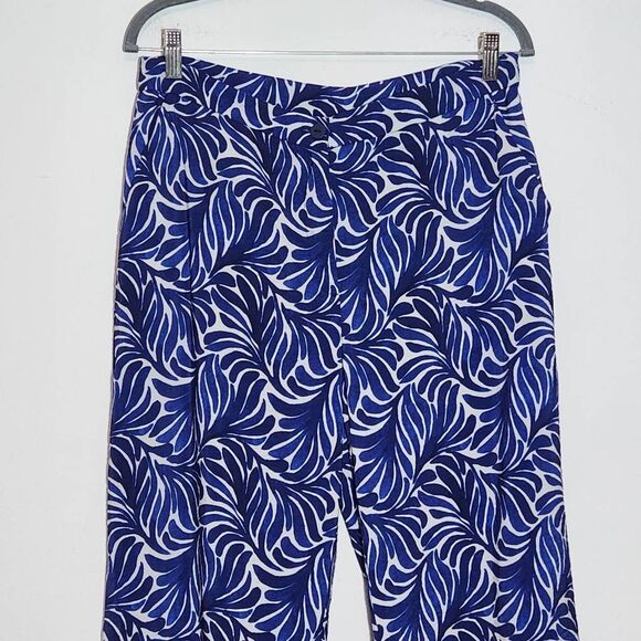 H&M Blue Print Wide Leg Pants Size 12 Blue and White Print Resortwear Pants - Picture 3 of 9
